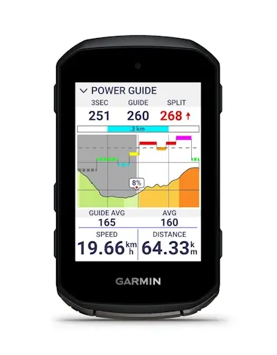 Pantalla de navegación y mapas del Edge® 850 en manillar de bicicleta